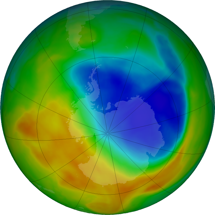 Antarctic ozone map for 29 October 2017